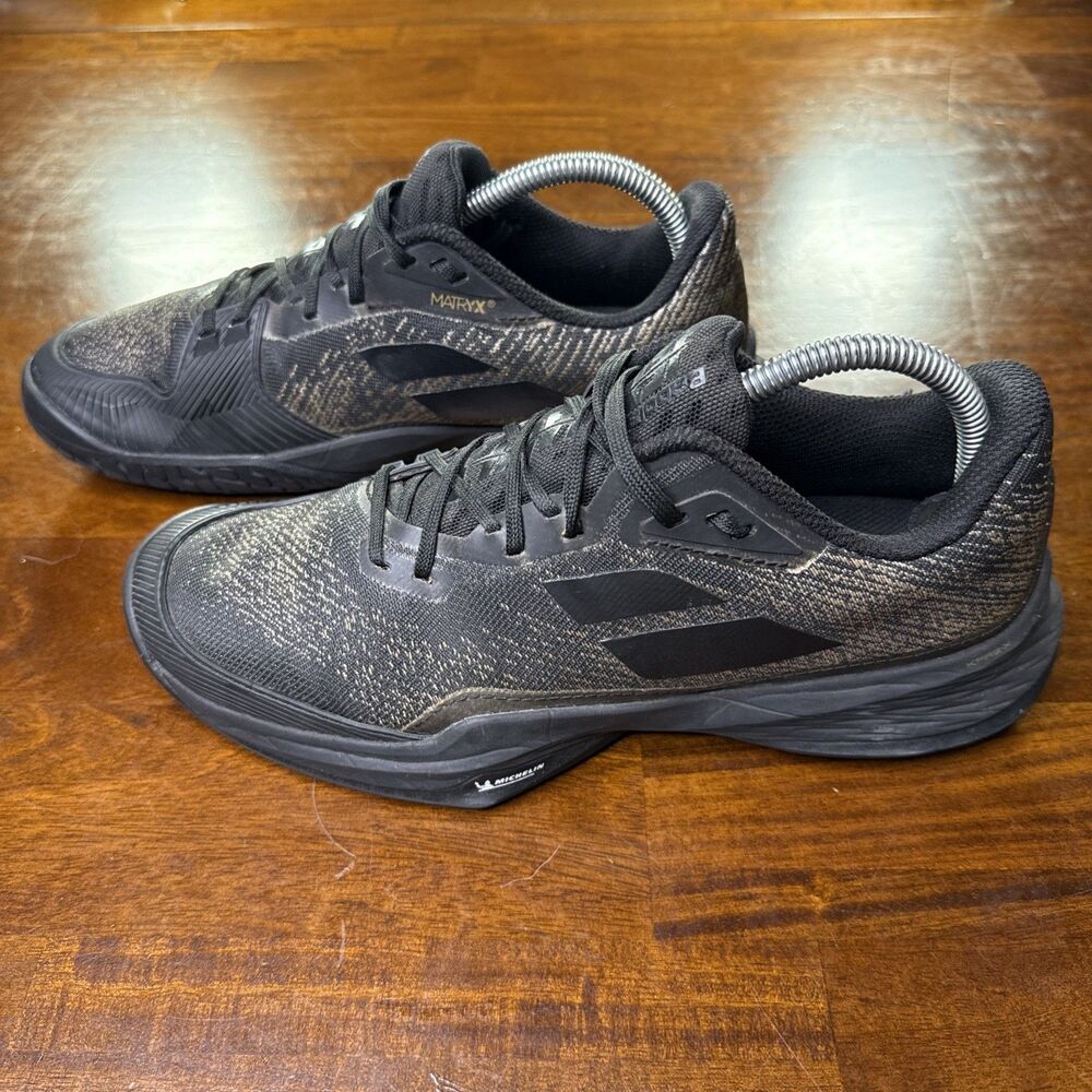 Babolat Jet Mach 3 All Court Mens 8 Tennis Pickleball Shoes Black Gold Michelin